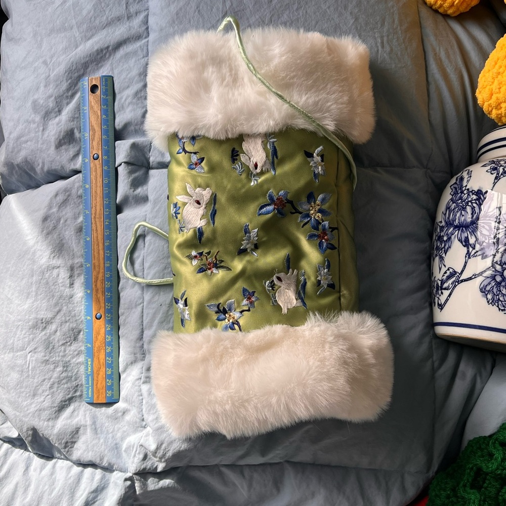 Floral Embroidered Kids Muff - Green and White